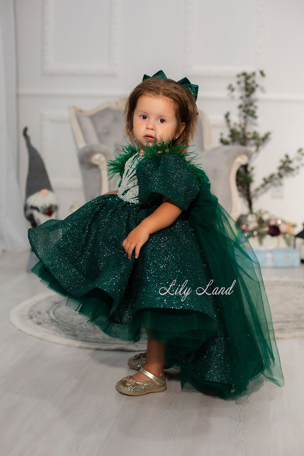 Daphne Sparkling Girl Dress in Emerald Green