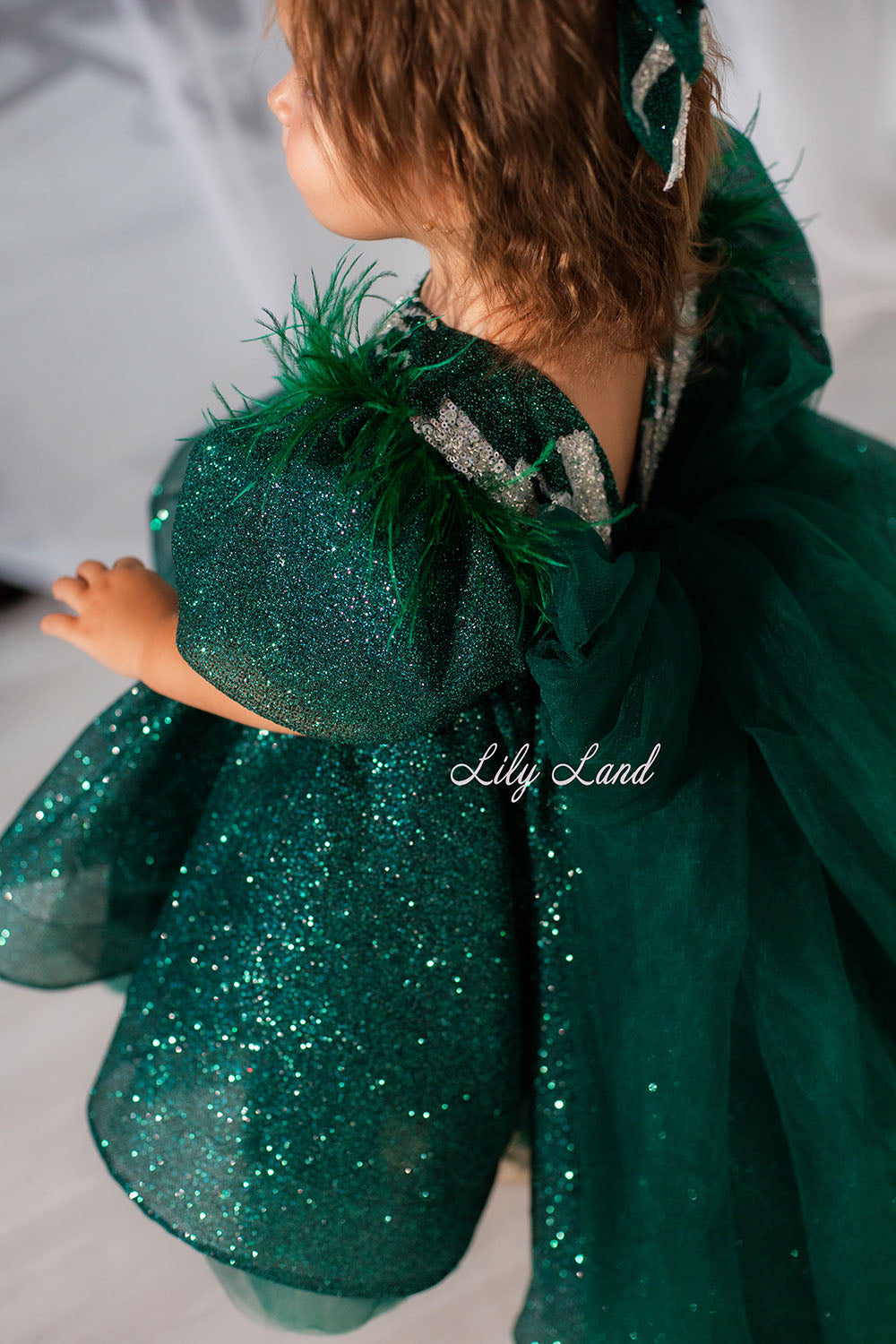 Daphne Sparkling Girl Dress in Emerald Green