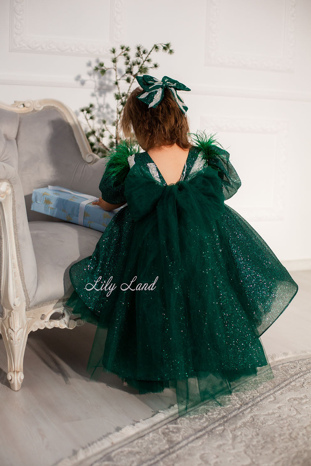 Daphne Sparkling Girl Dress in Emerald Green