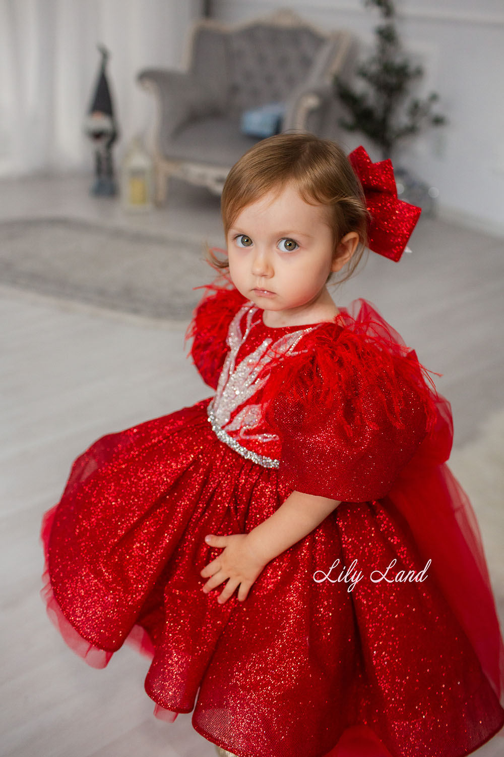 Daphne Sparkling Girl Dress in Red