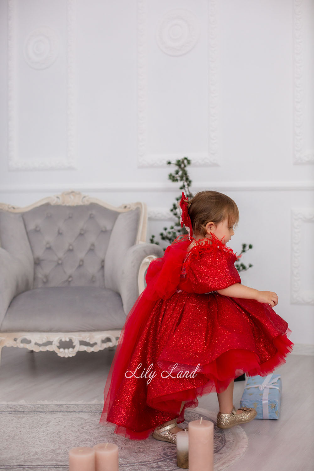 Daphne Sparkling Girl Dress in Red