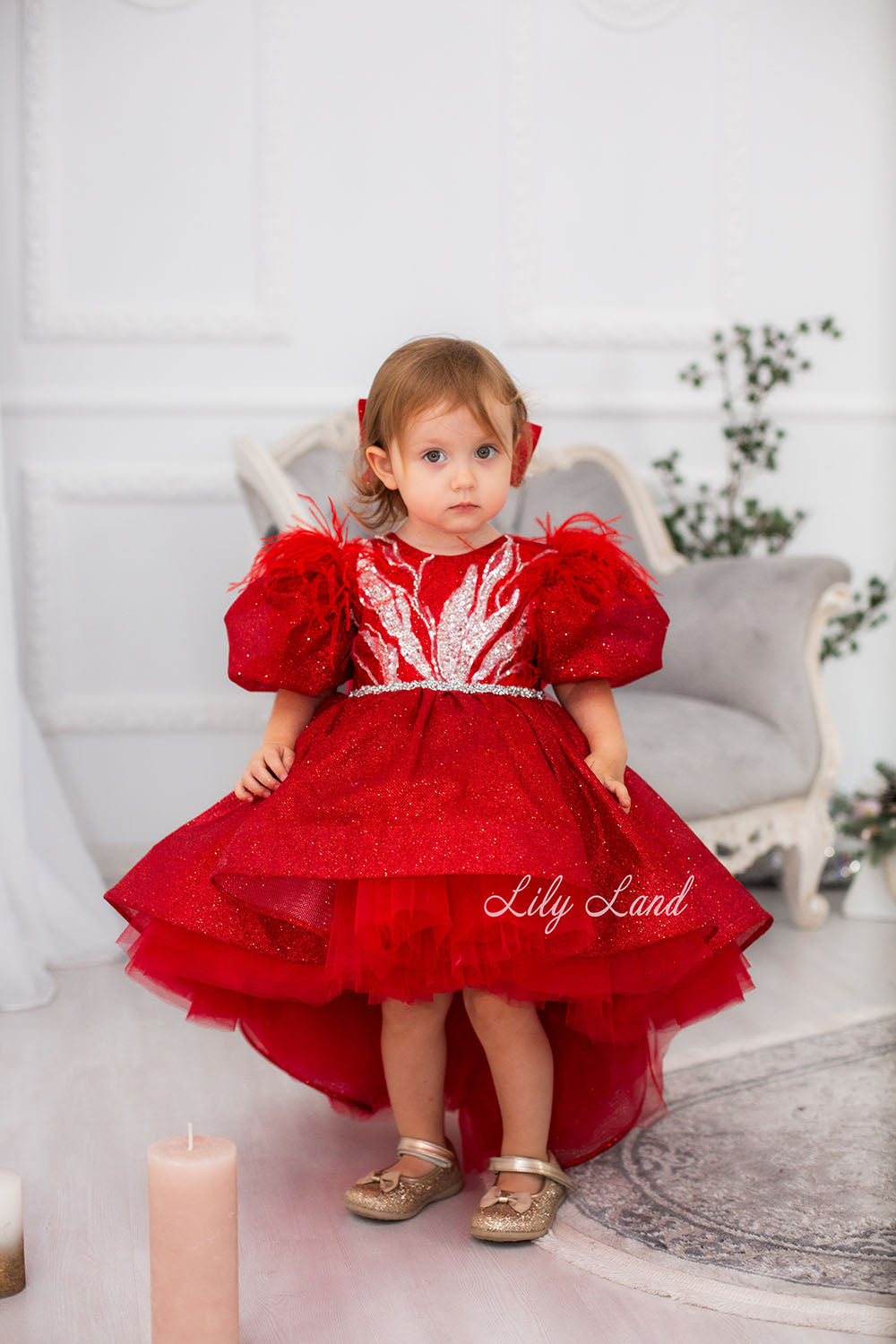 Daphne Sparkling Girl Dress in Red