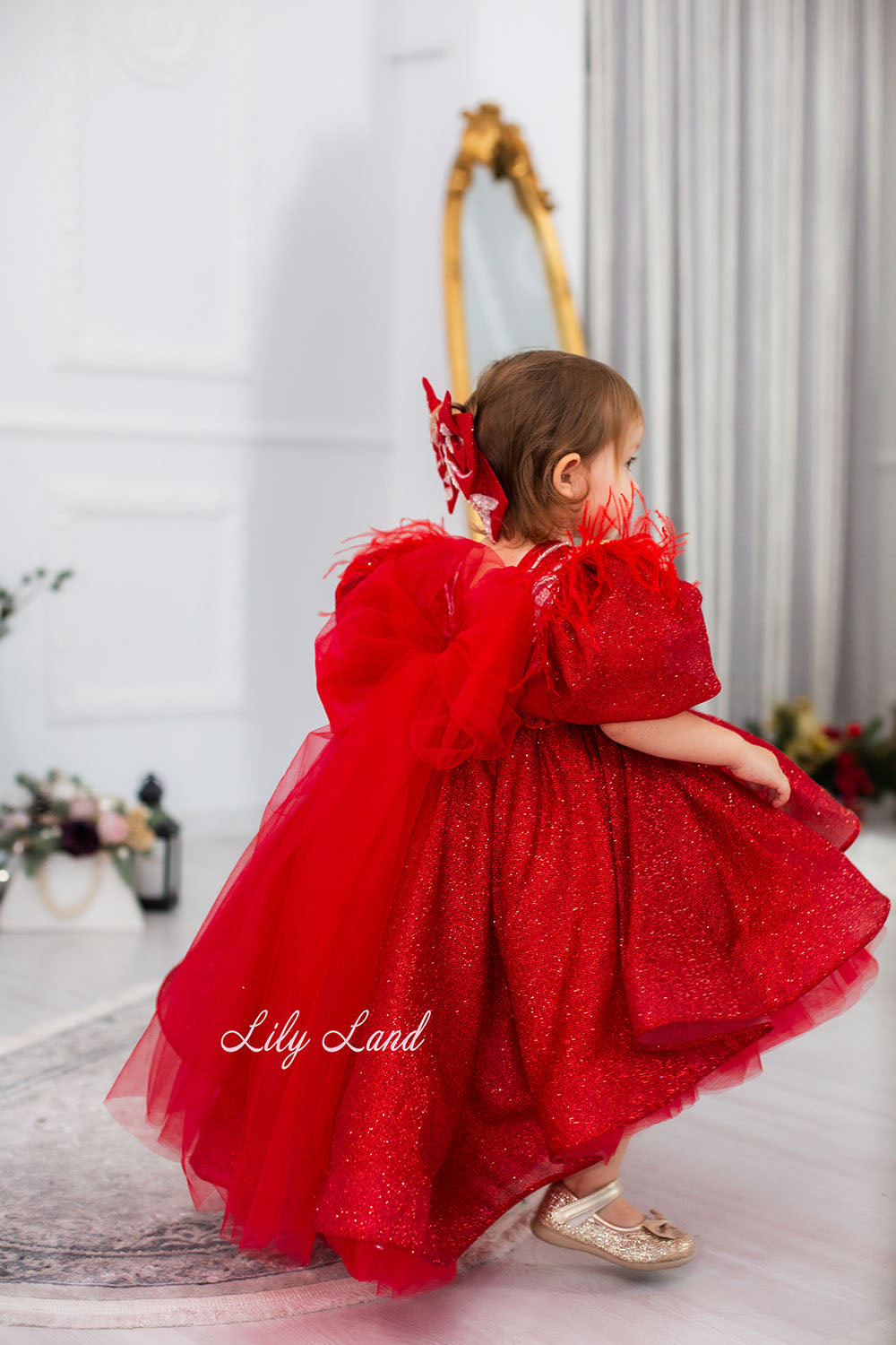 Daphne Sparkling Girl Dress in Red