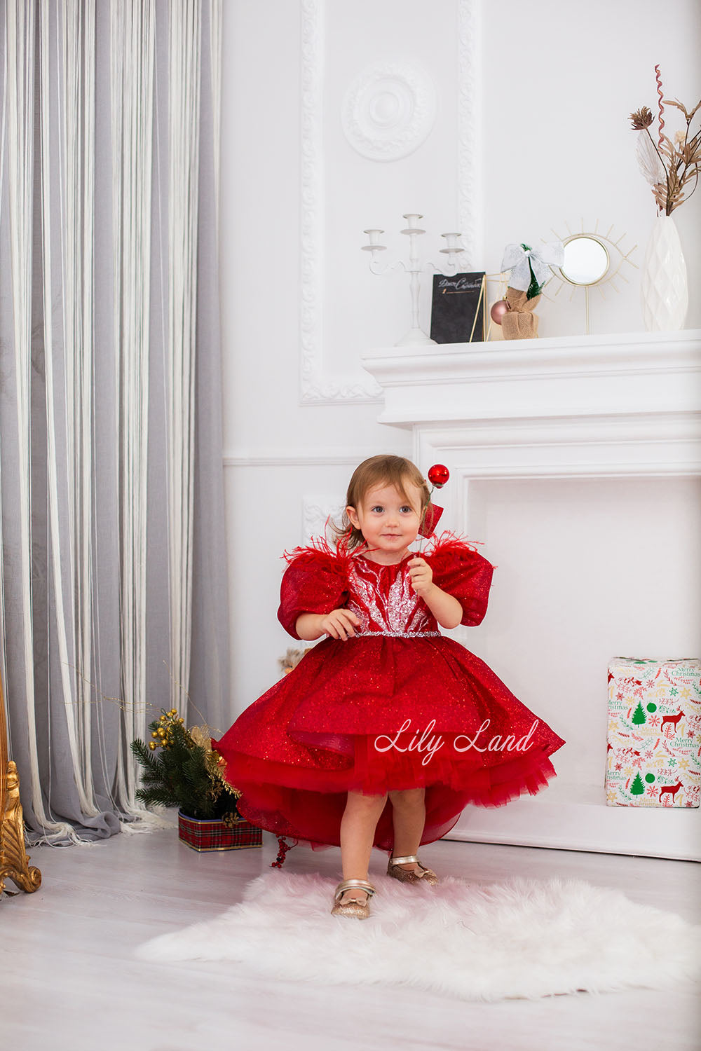 Daphne Sparkling Girl Dress in Red