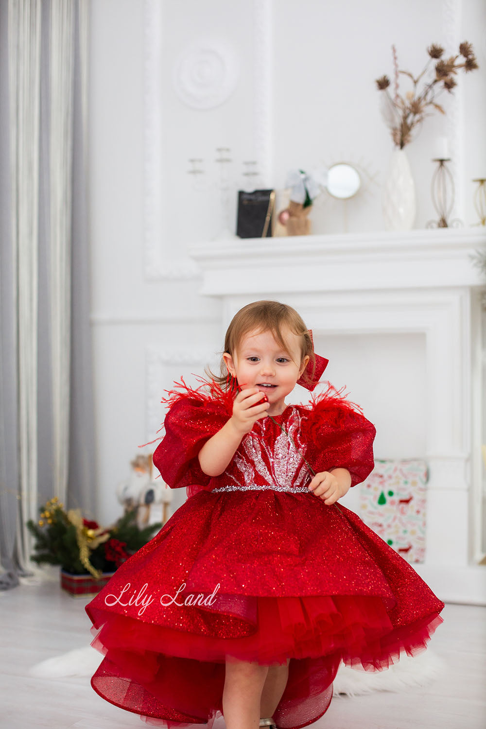 Daphne Sparkling Girl Dress in Red