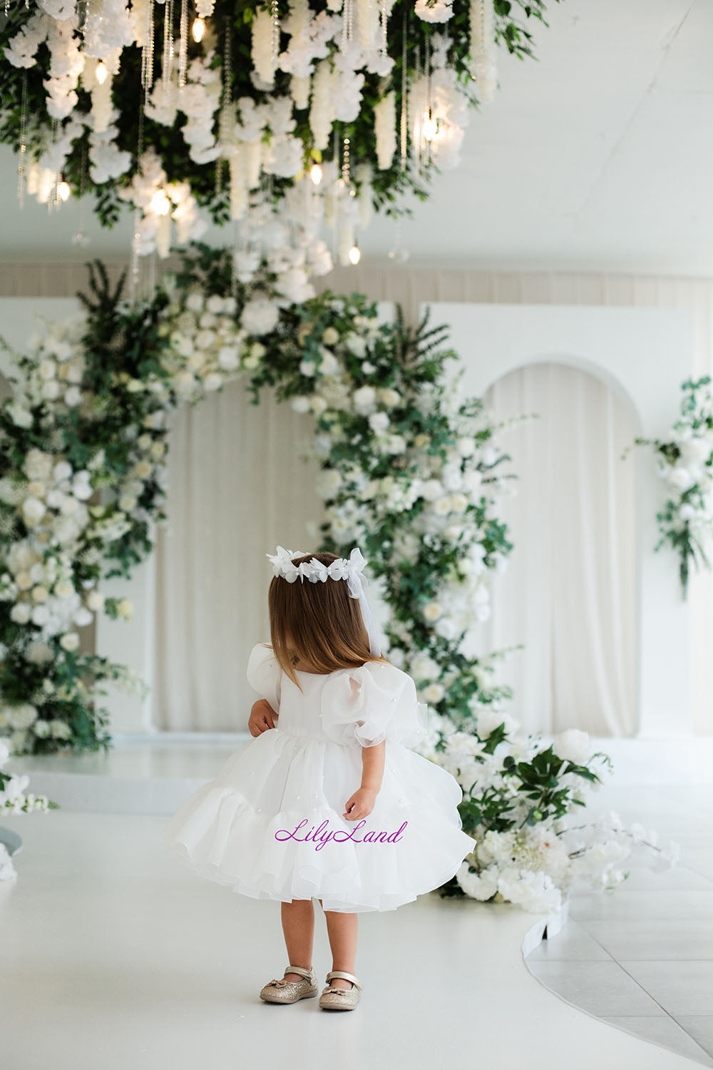 Marseille Puffy Dress in White with Pearls