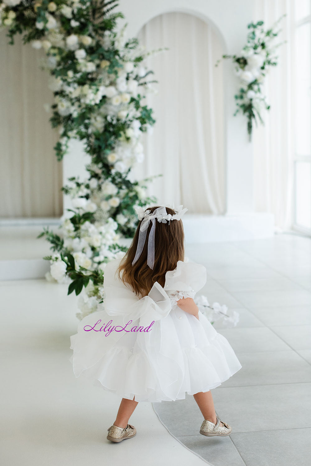 Marseille Puffy Dress in White with Pearls