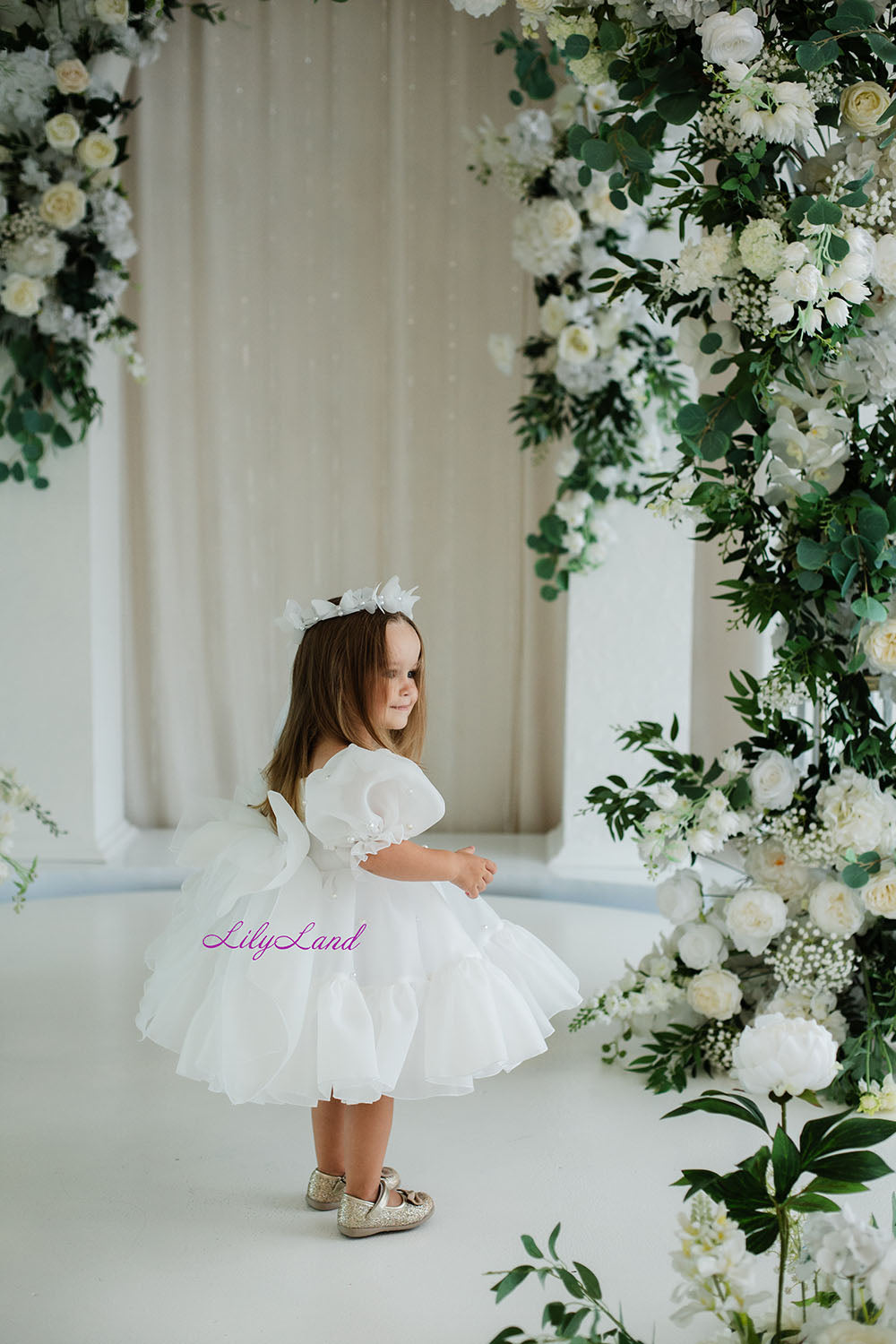 Marseille Puffy Dress in White with Pearls