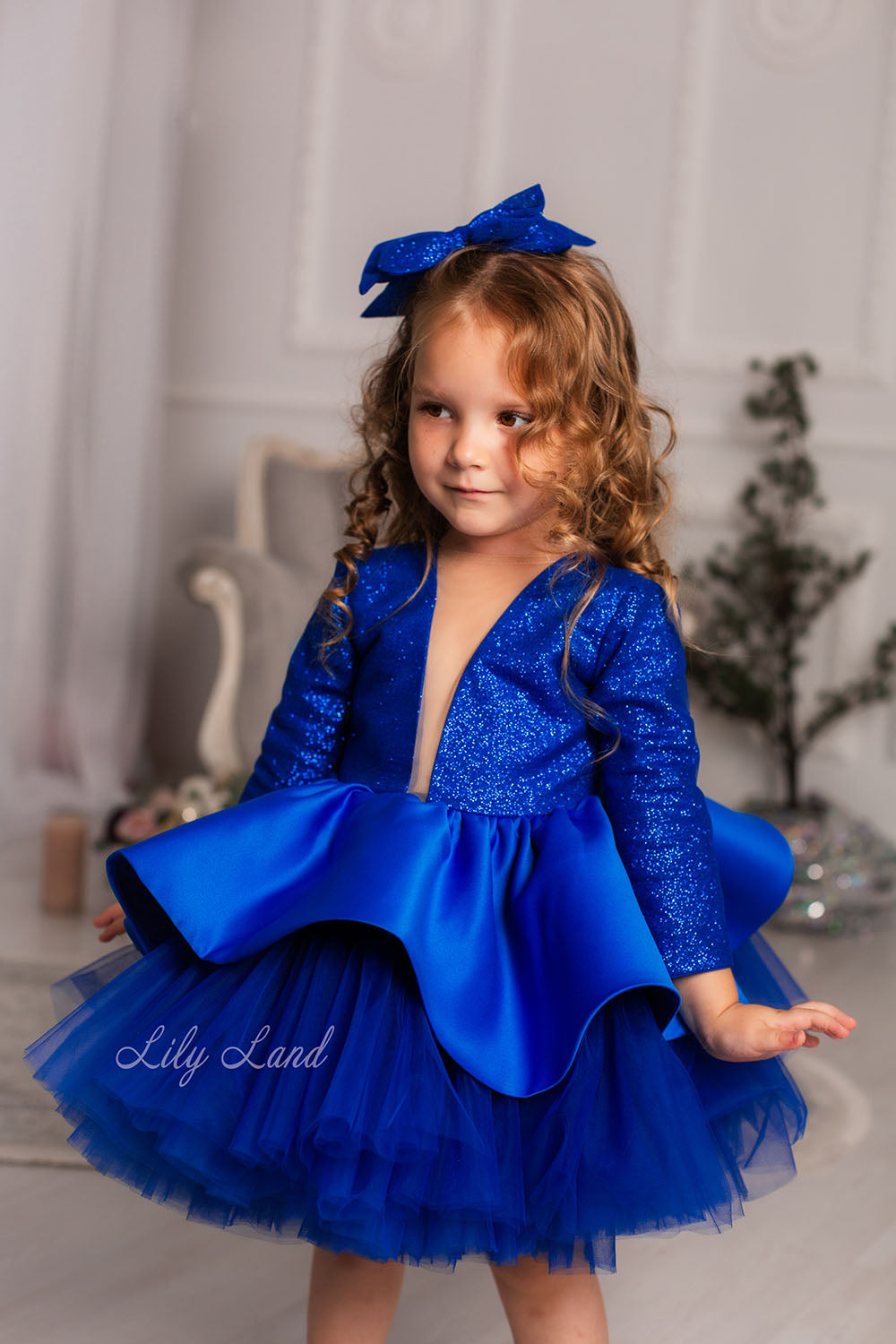 Angelina Glitter Girl Dress In Royal Blue
