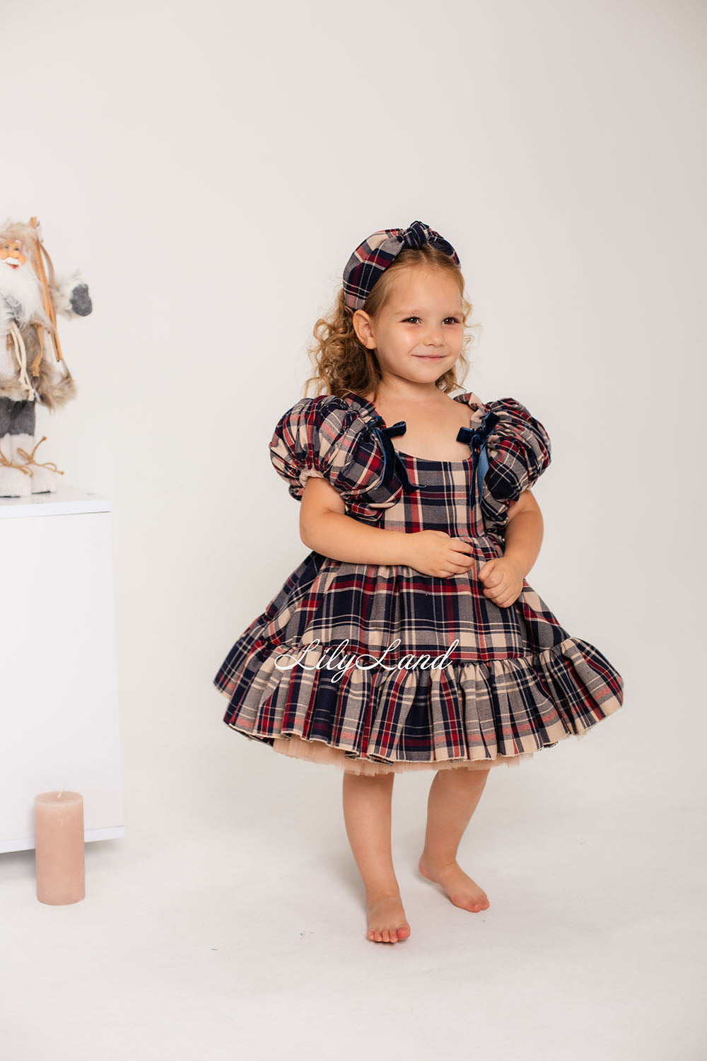 Christmas New Year Beige Tartan Girl Dress
