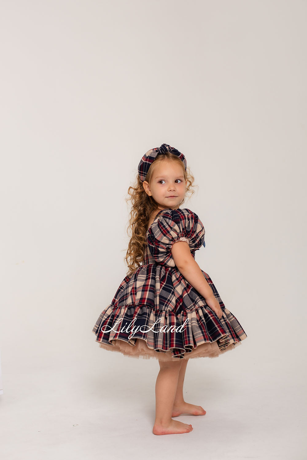 Christmas New Year Beige Tartan Girl Dress