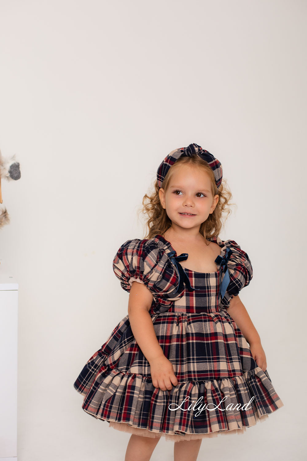 Christmas New Year Beige Tartan Girl Dress