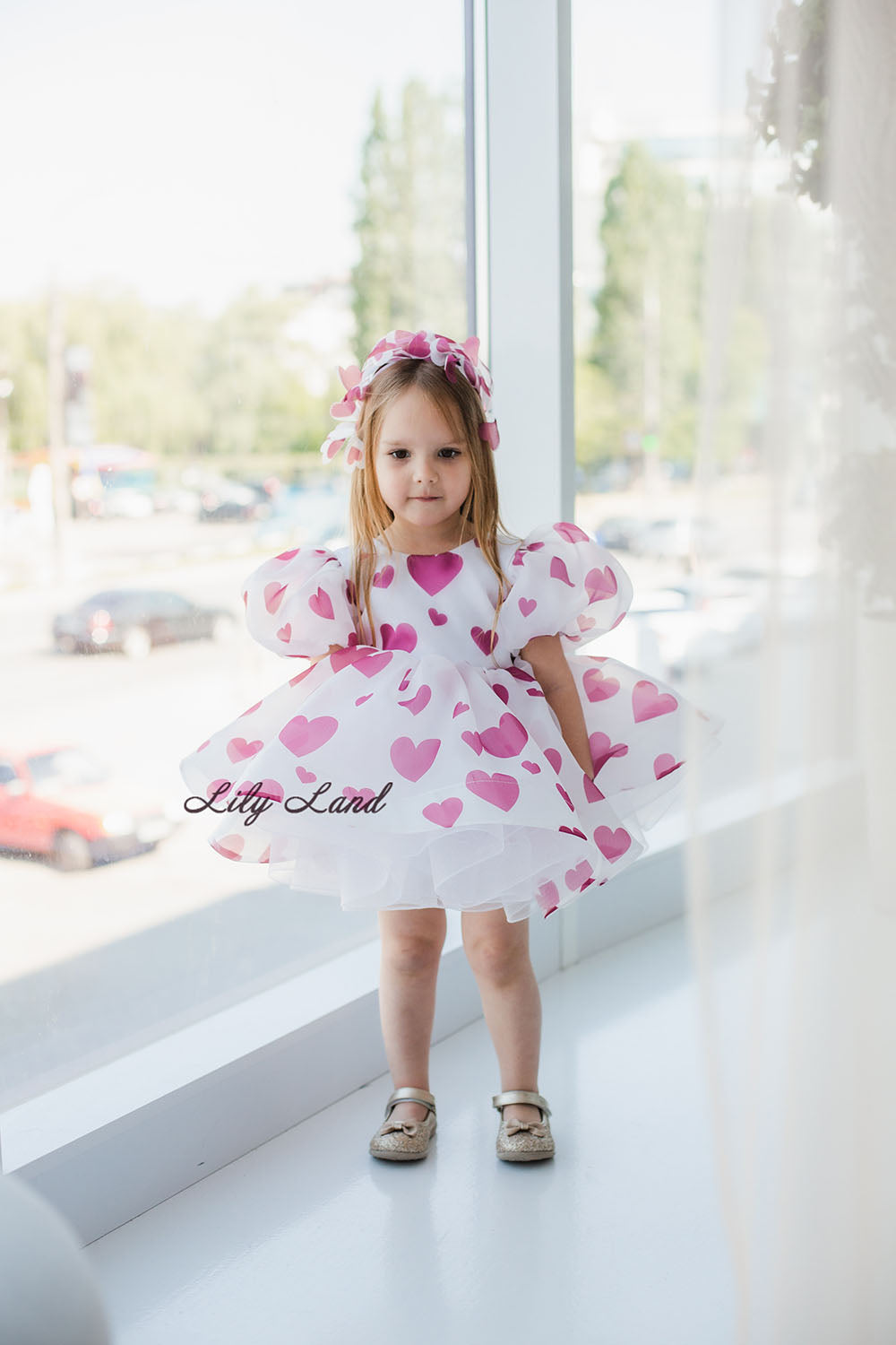 Lori Puffy Girl Dress with Red Hearts