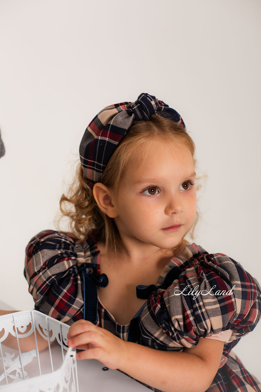 Tartan Plaid Knot Christmas Girl Headband in Beige