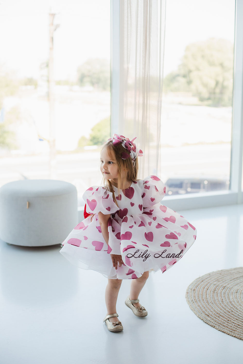 Lori Puffy Girl Dress with Red Hearts