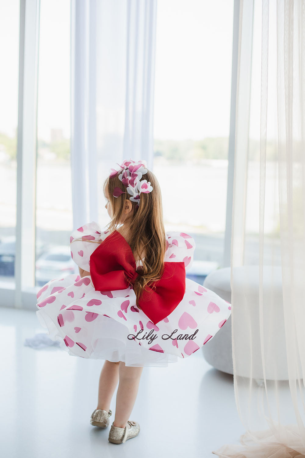 Lori Puffy Girl Dress with Red Hearts