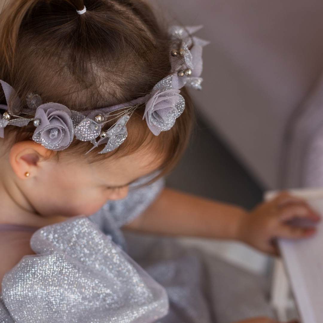 Girl Hair Accessories with Roses and Glitter Leaves in Yellow