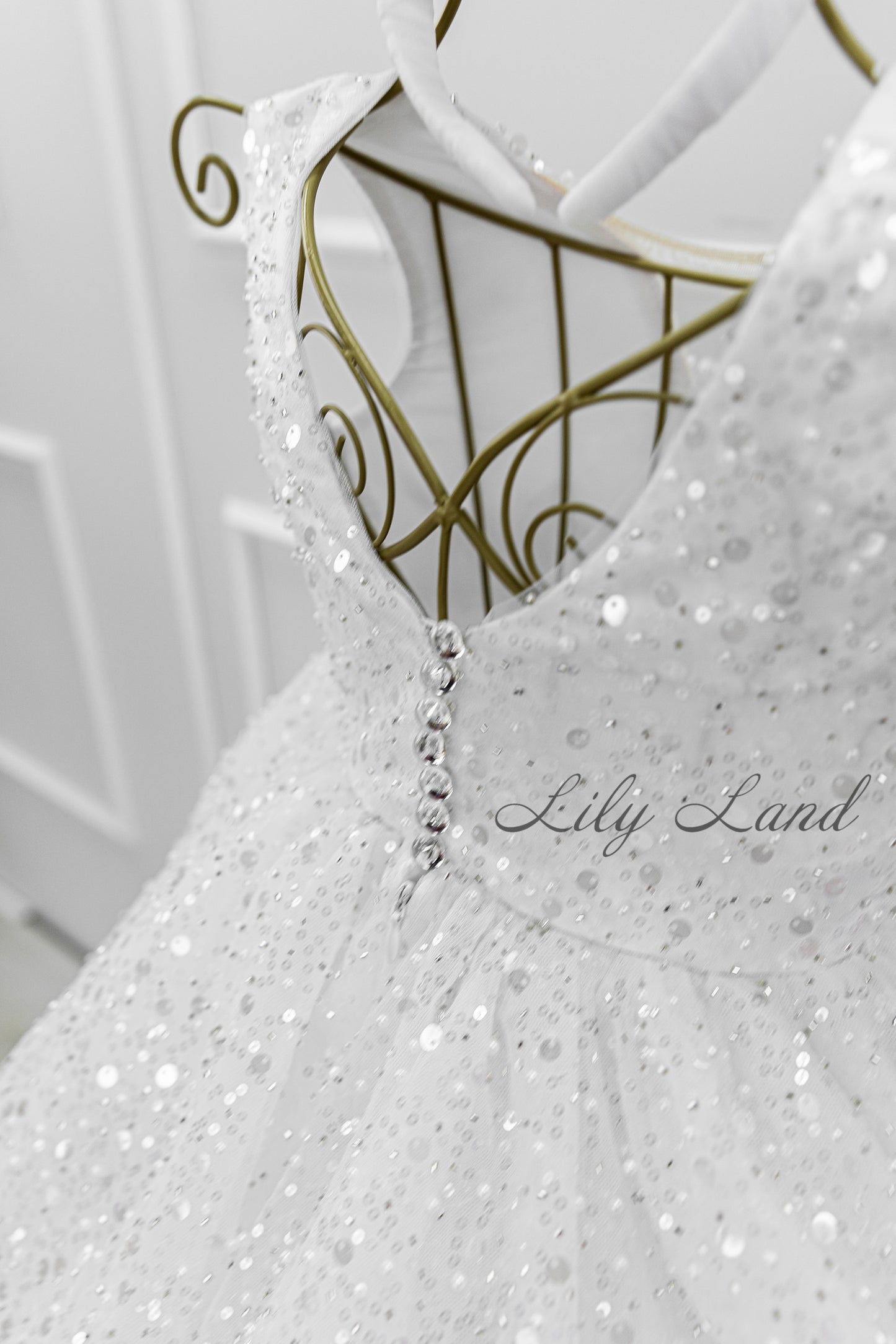 Celeste Girl Dress in White with a Mesh of Beads and Sequins