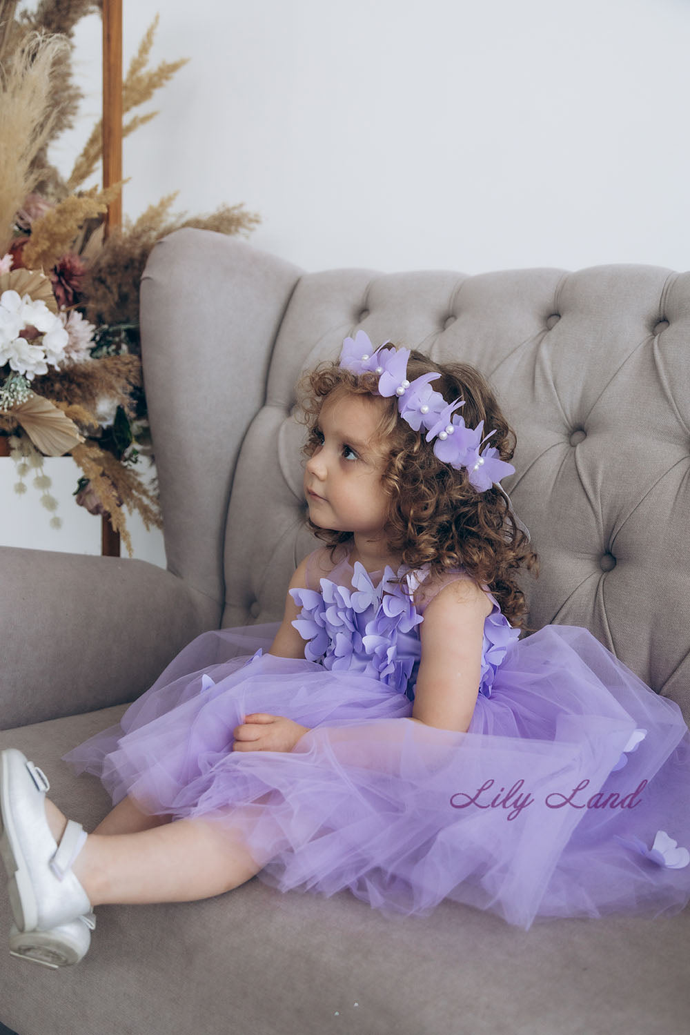 Fleur Girl Dress with Lavender Butterflies in Lavender