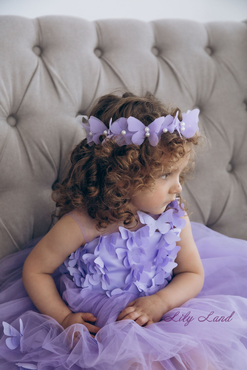 Fleur Girl Dress with Lavender Butterflies in Lavender