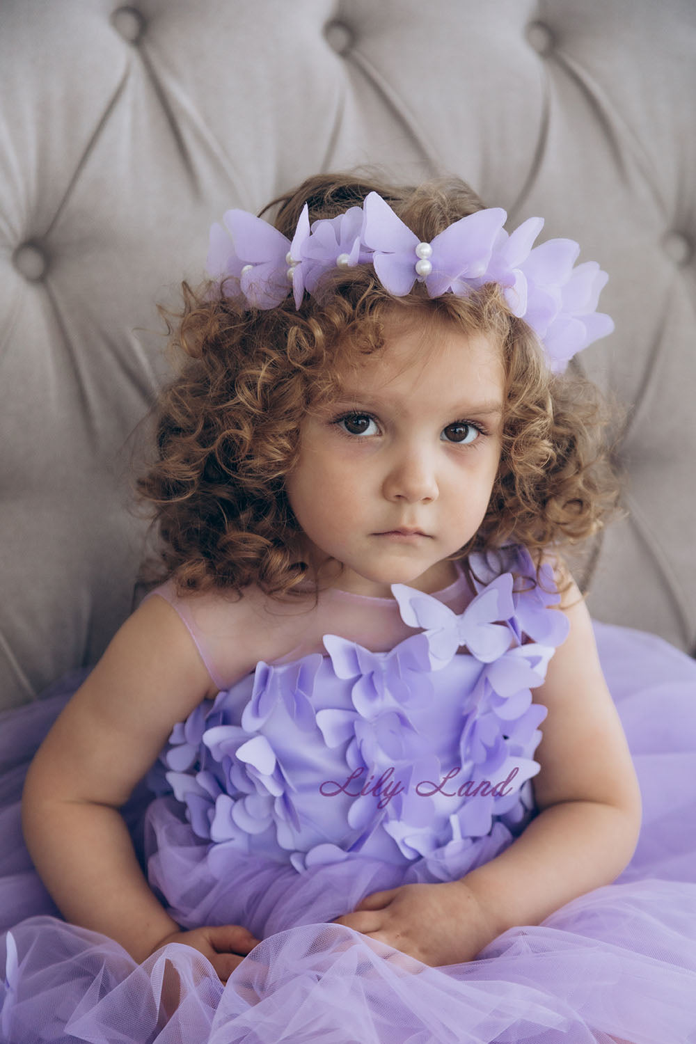 Fleur Girl Dress with Lavender Butterflies in Lavender