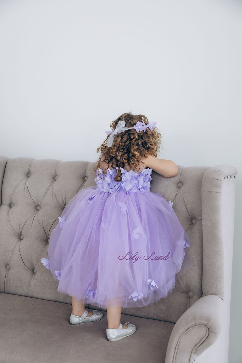 Fleur Girl Dress with Lavender Butterflies in Lavender