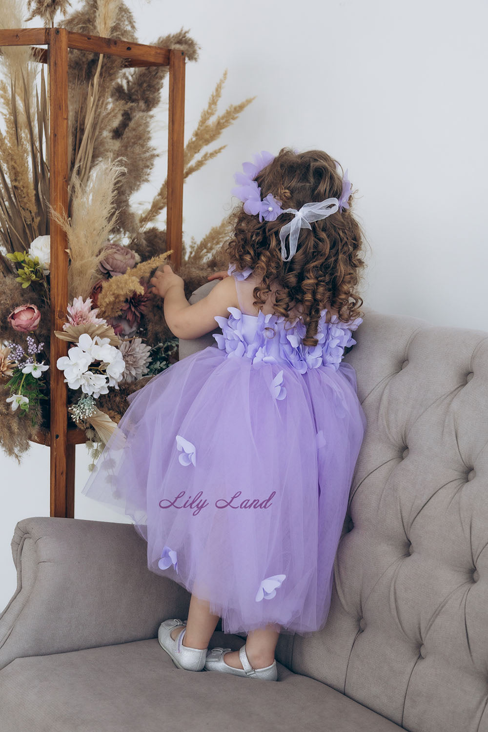 Fleur Girl Dress with Lavender Butterflies in Lavender