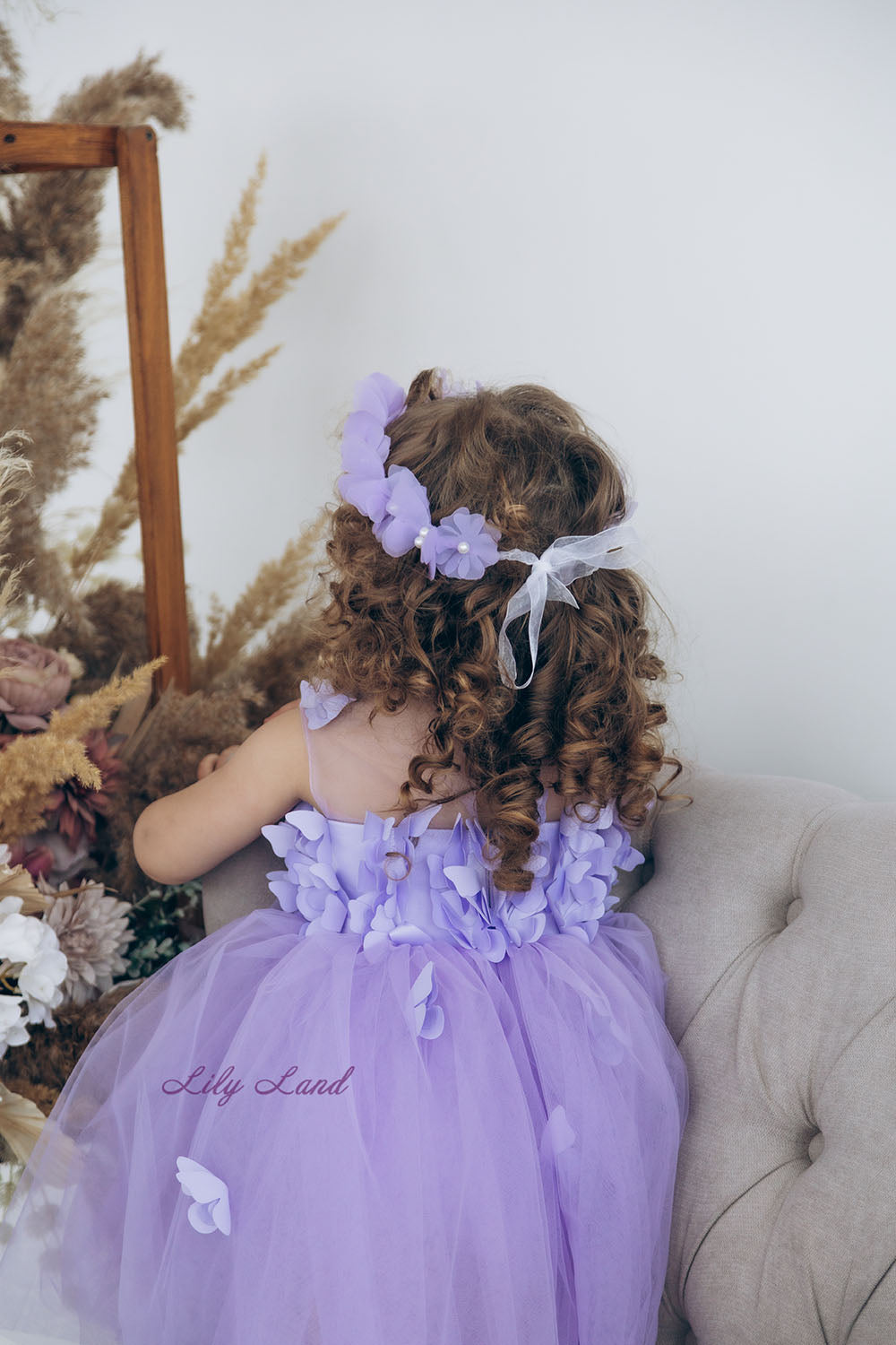 Fleur Girl Dress with Lavender Butterflies in Lavender