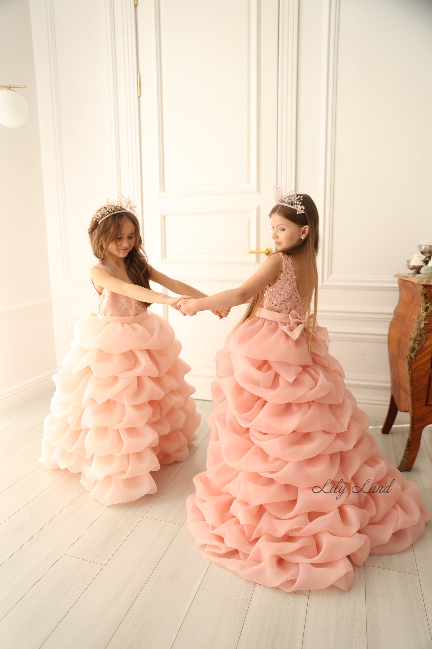 Rosalyn Girl Dress in Blush Pink with Long Train