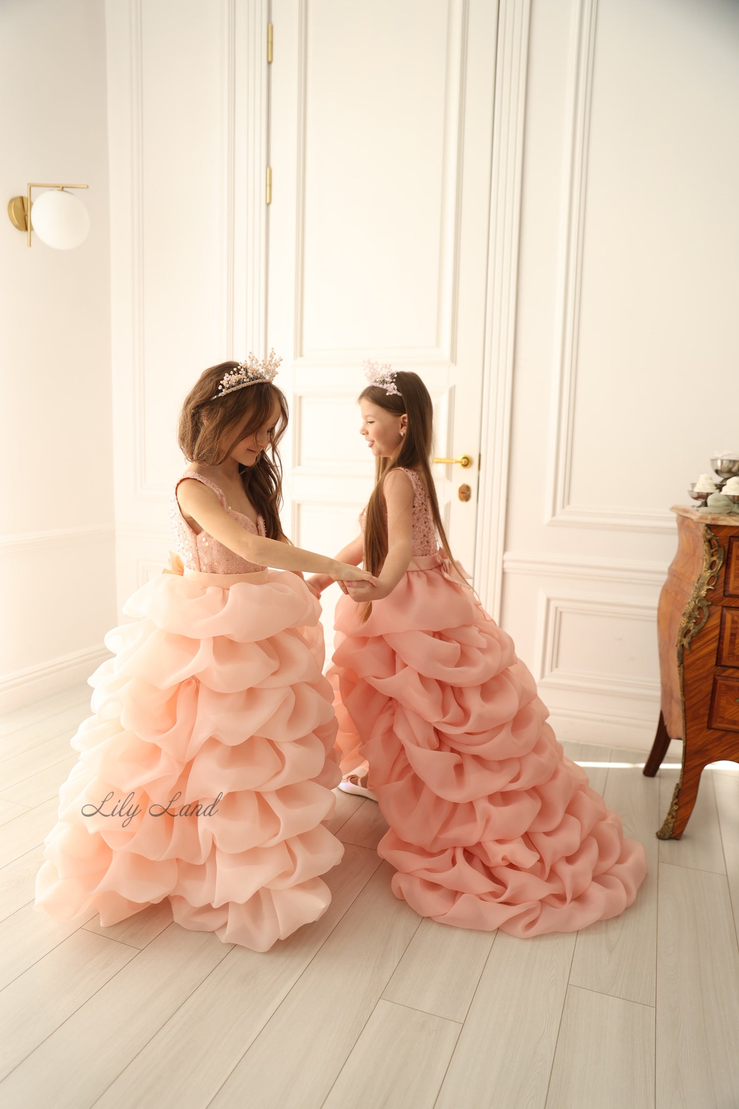 Rosalyn Girl Dress in Blush Pink with Long Train