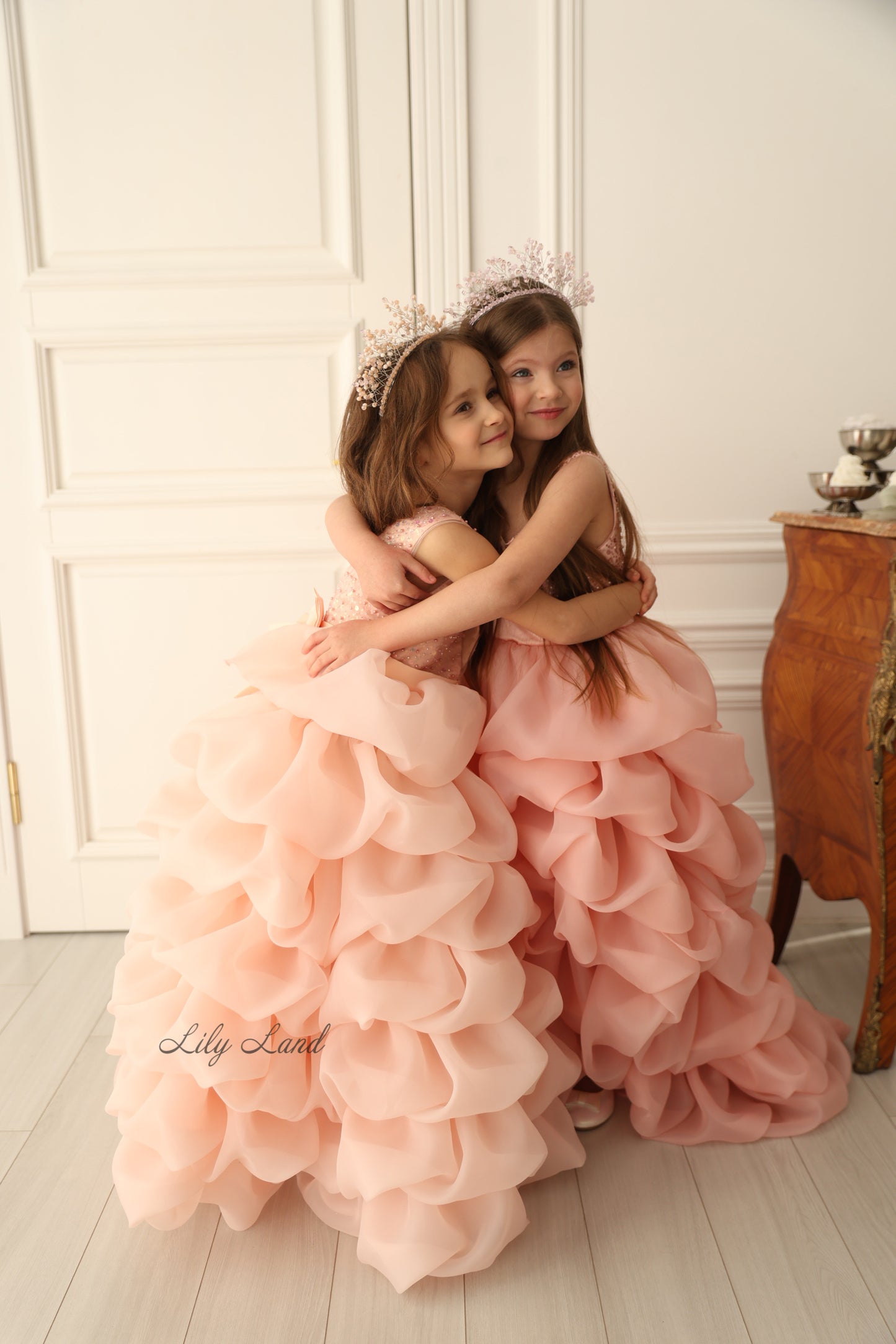 Rosalyn Girl Dress in Blush Pink with Long Train