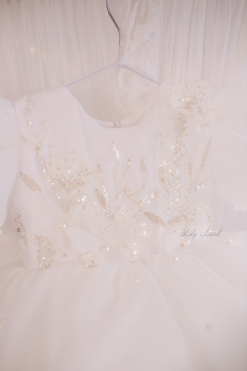 Mia Baby Girl Dress with Floral Appliqué in White