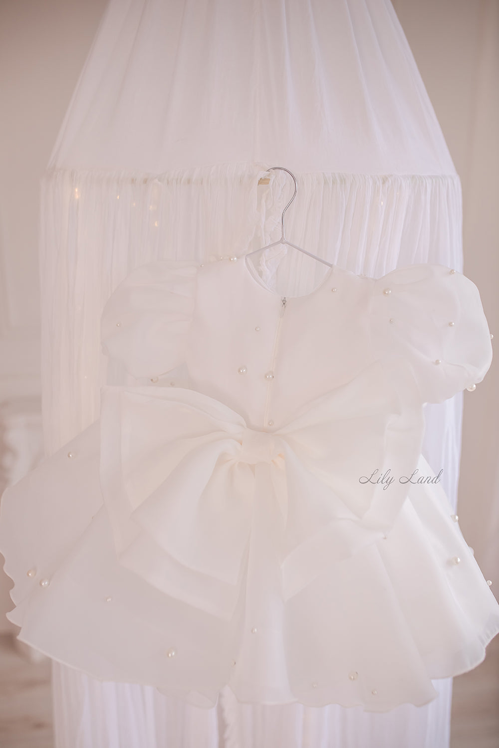Mia Baby Girl Dress with Floral Appliqué in White
