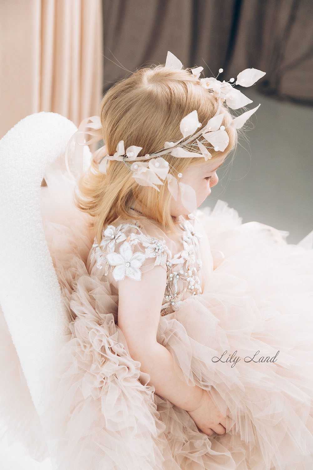 Lel Girl Ruffles Dress in Cappuccino with Flower Lace