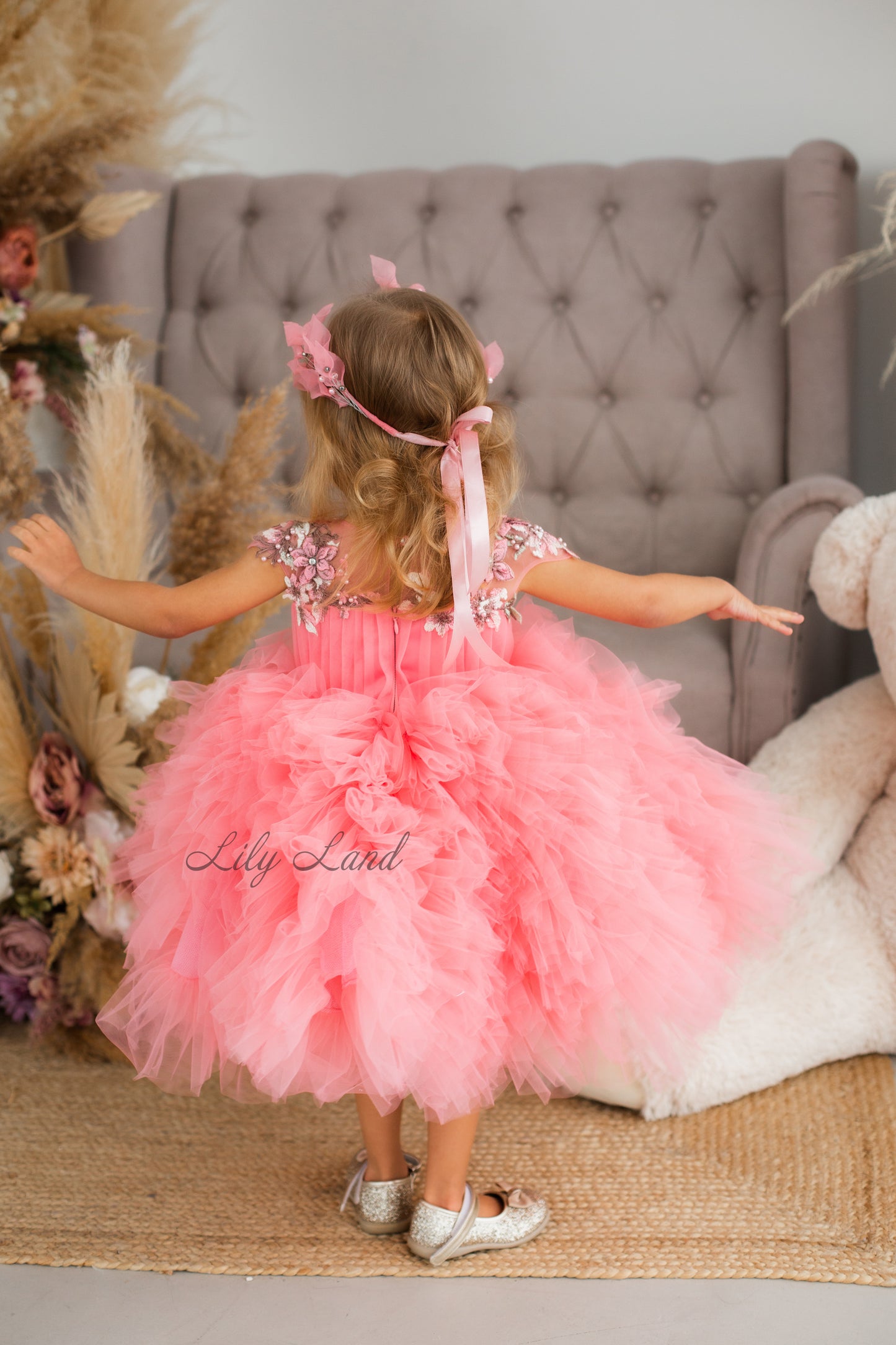 Lel Girl Ruffles Dress in Ivory with Flower Lace