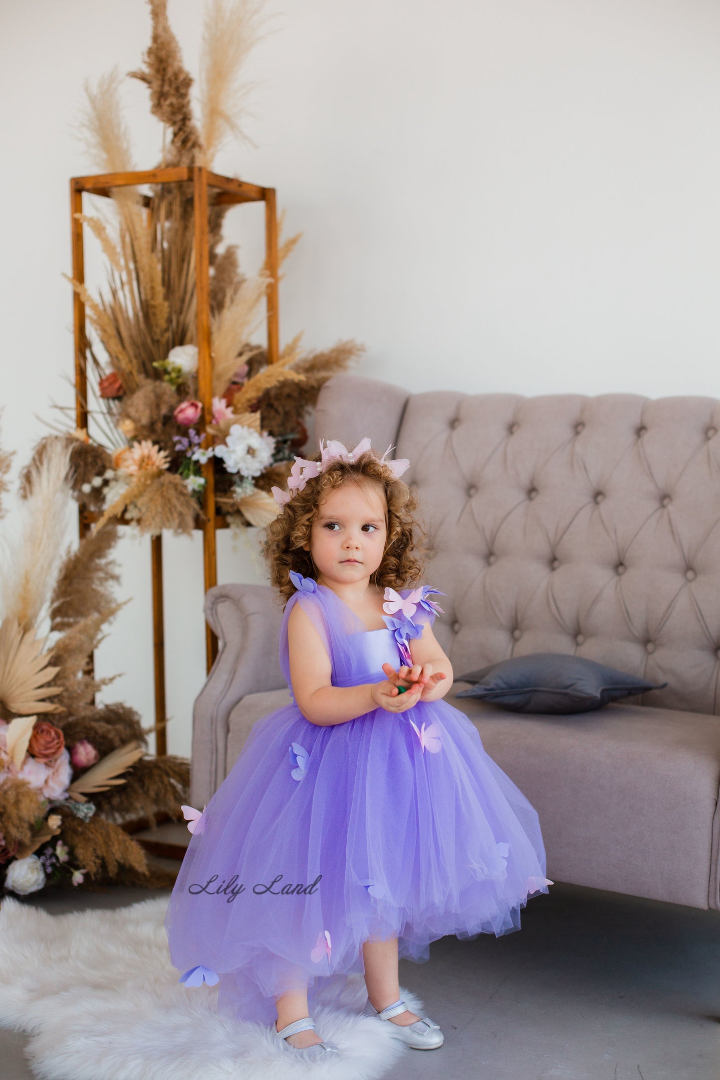 Fleur Girl Dress with Butterflies in Lavender
