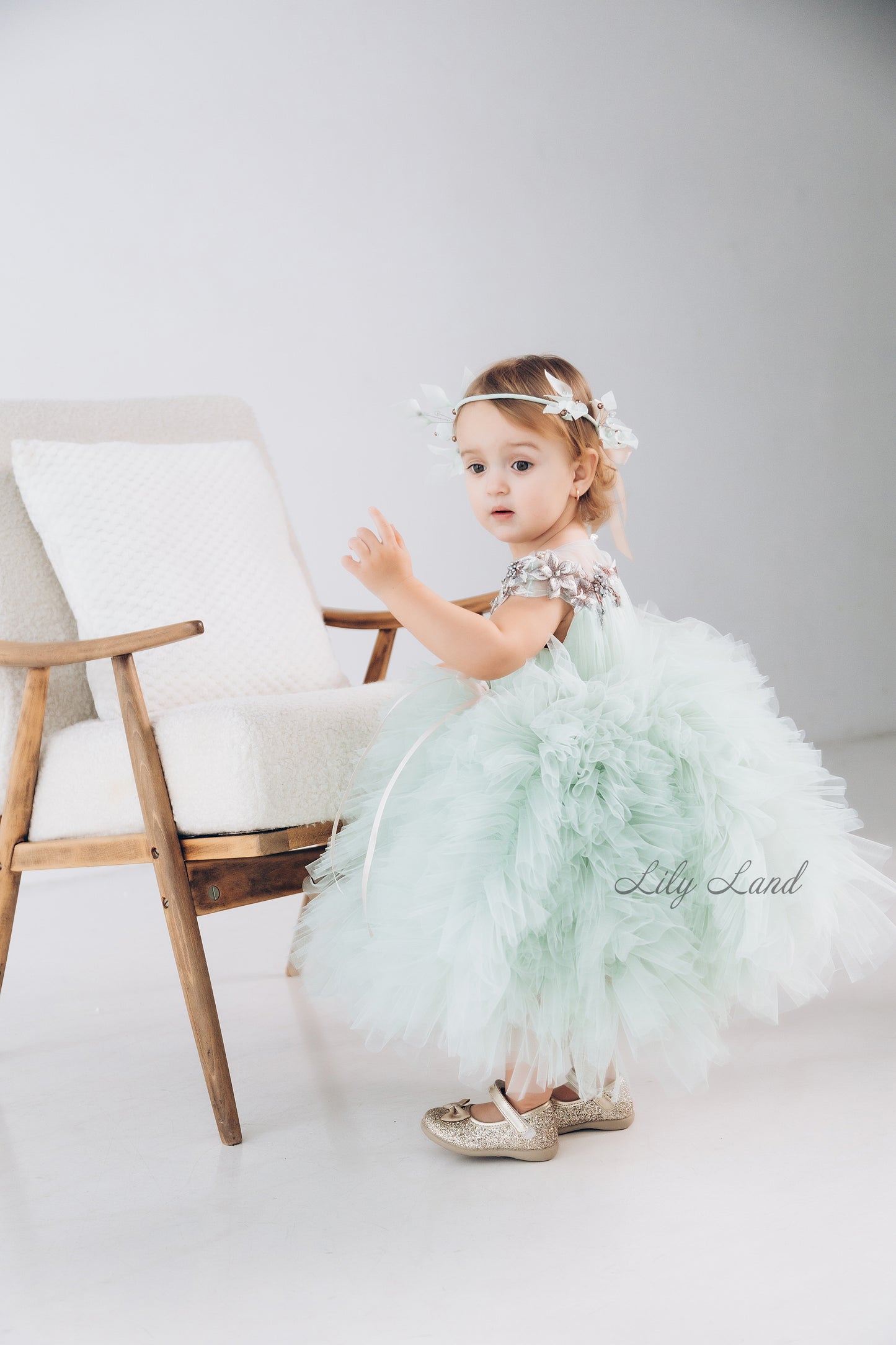 Lel Girl Ruffles Dress in Ivory with Flower Lace