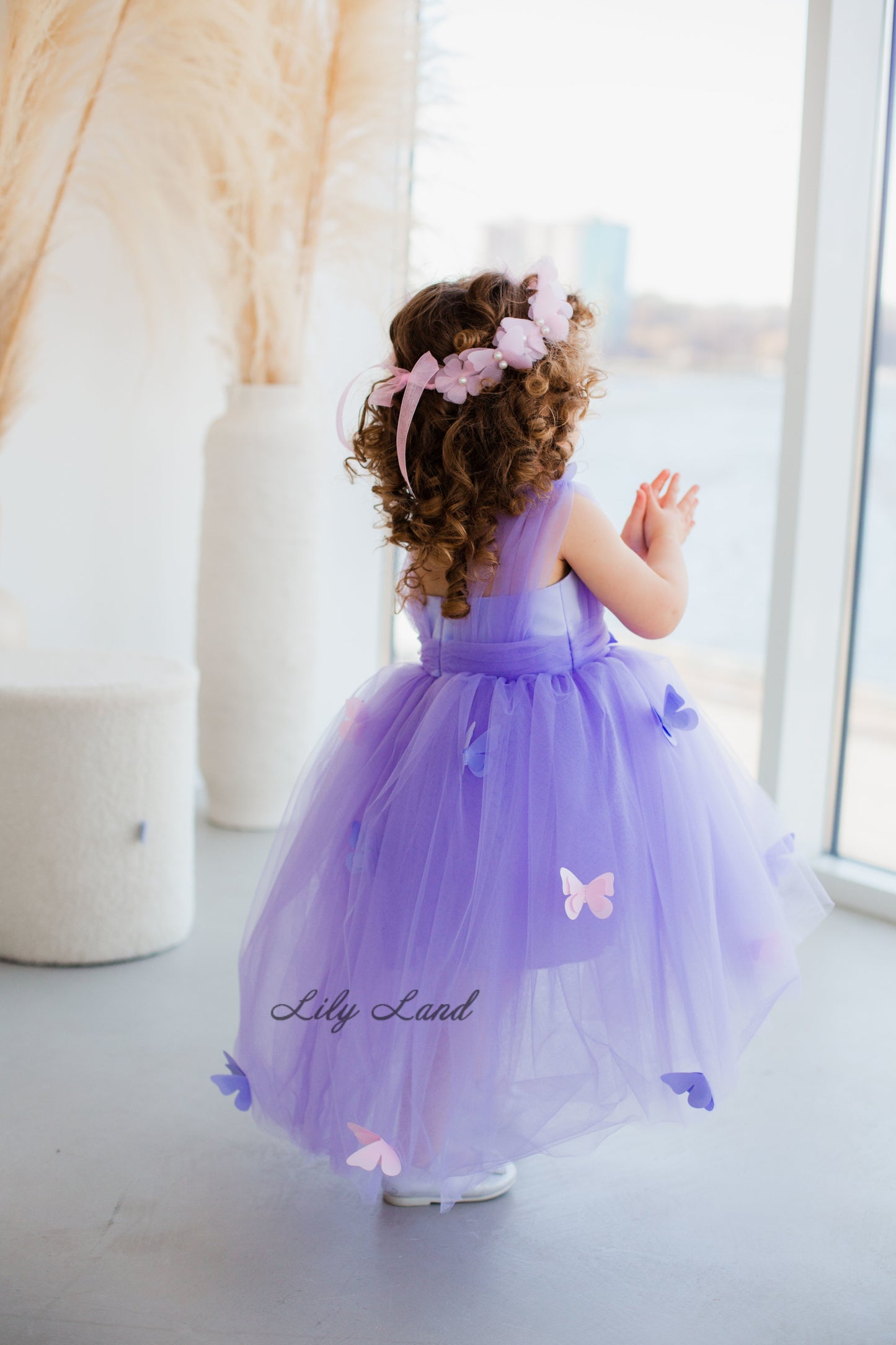 Fleur Girl Dress with Butterflies in Lavender