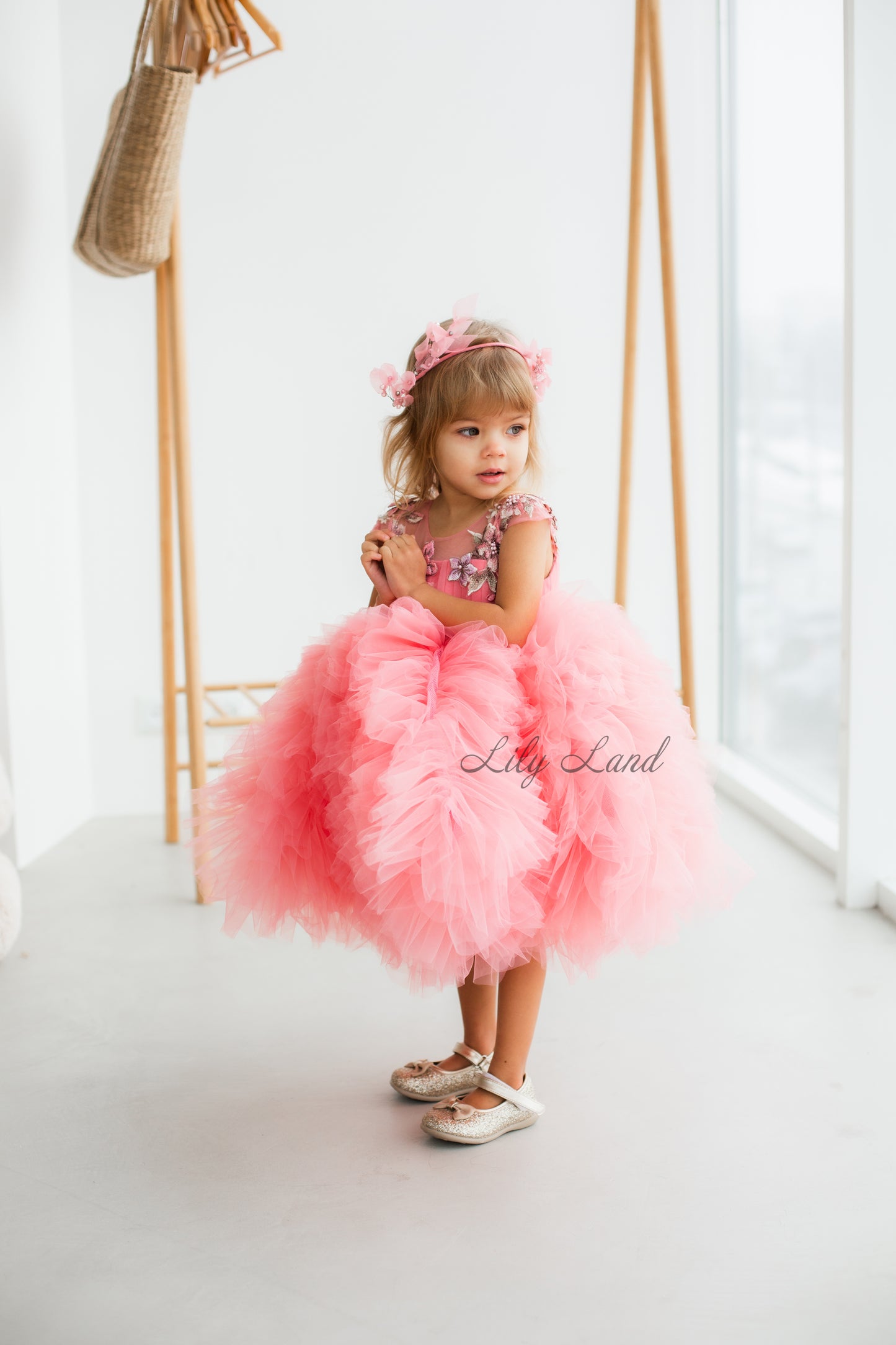 Lel Girl Ruffles Dress in Ivory with Flower Lace