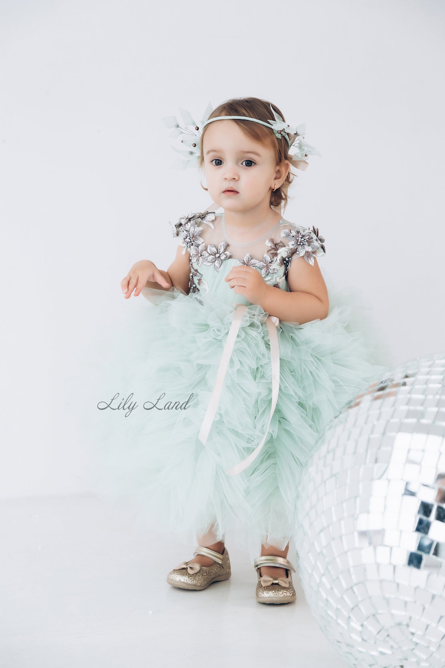 Lel Girl Ruffles Dress in Ivory with Flower Lace
