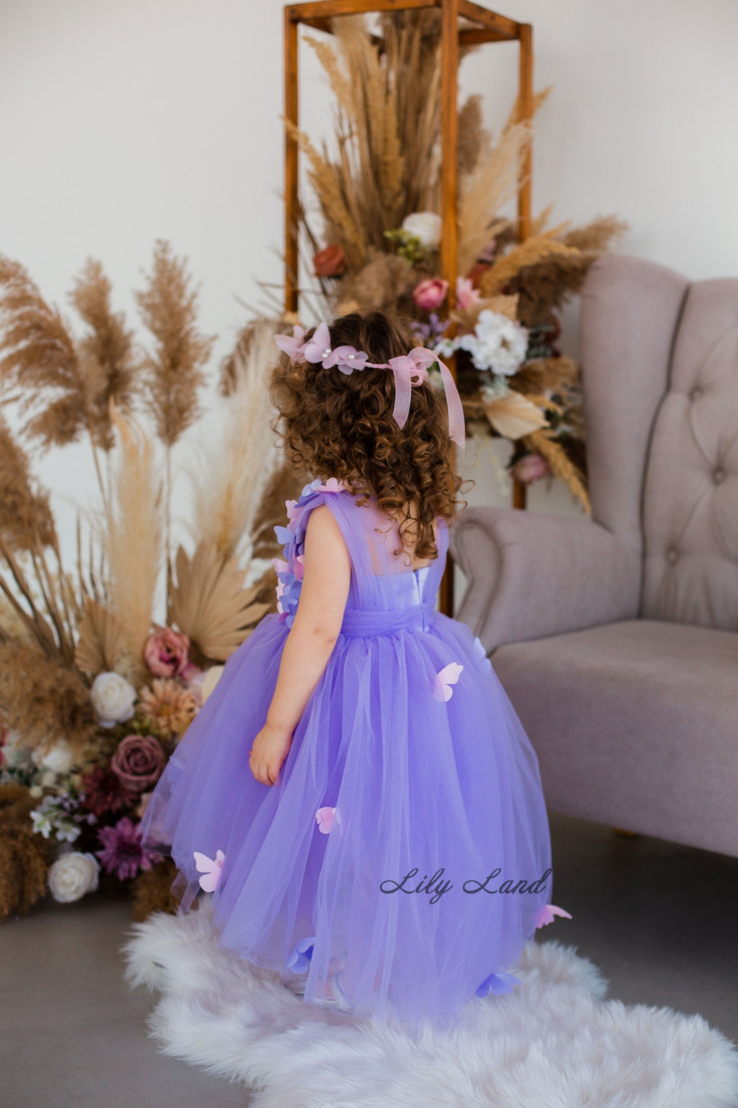 Fleur Girl Dress with Butterflies in Lavender