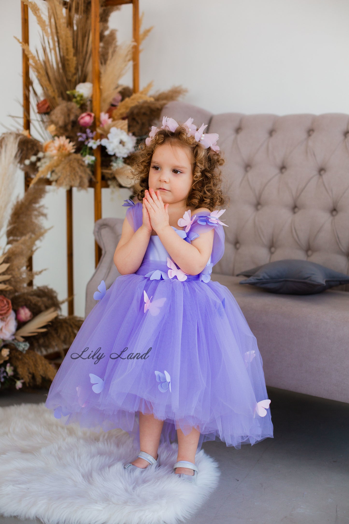 Fleur Girl Dress with Butterflies in Lavender