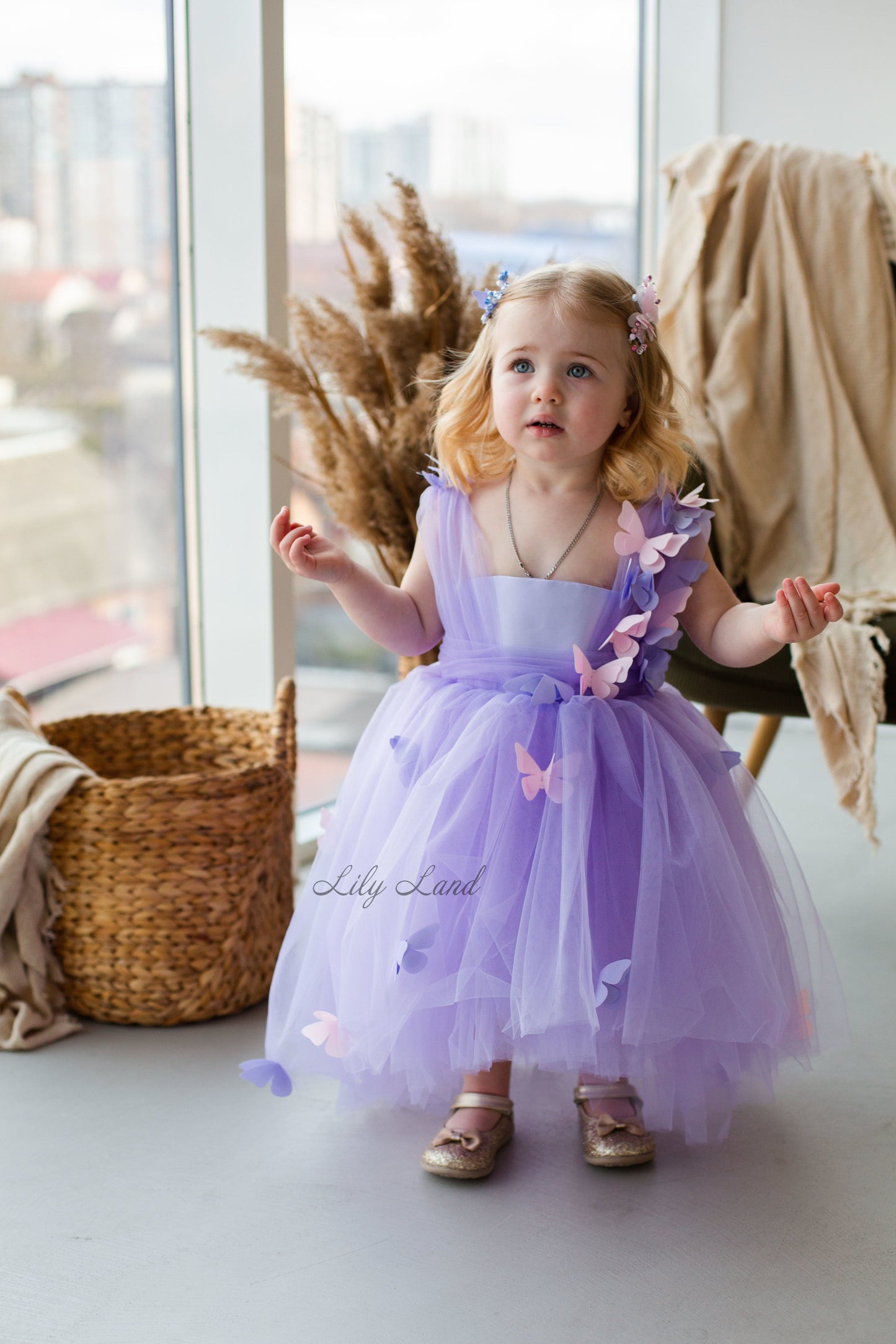 Fleur Girl Dress with Butterflies in Light Pink