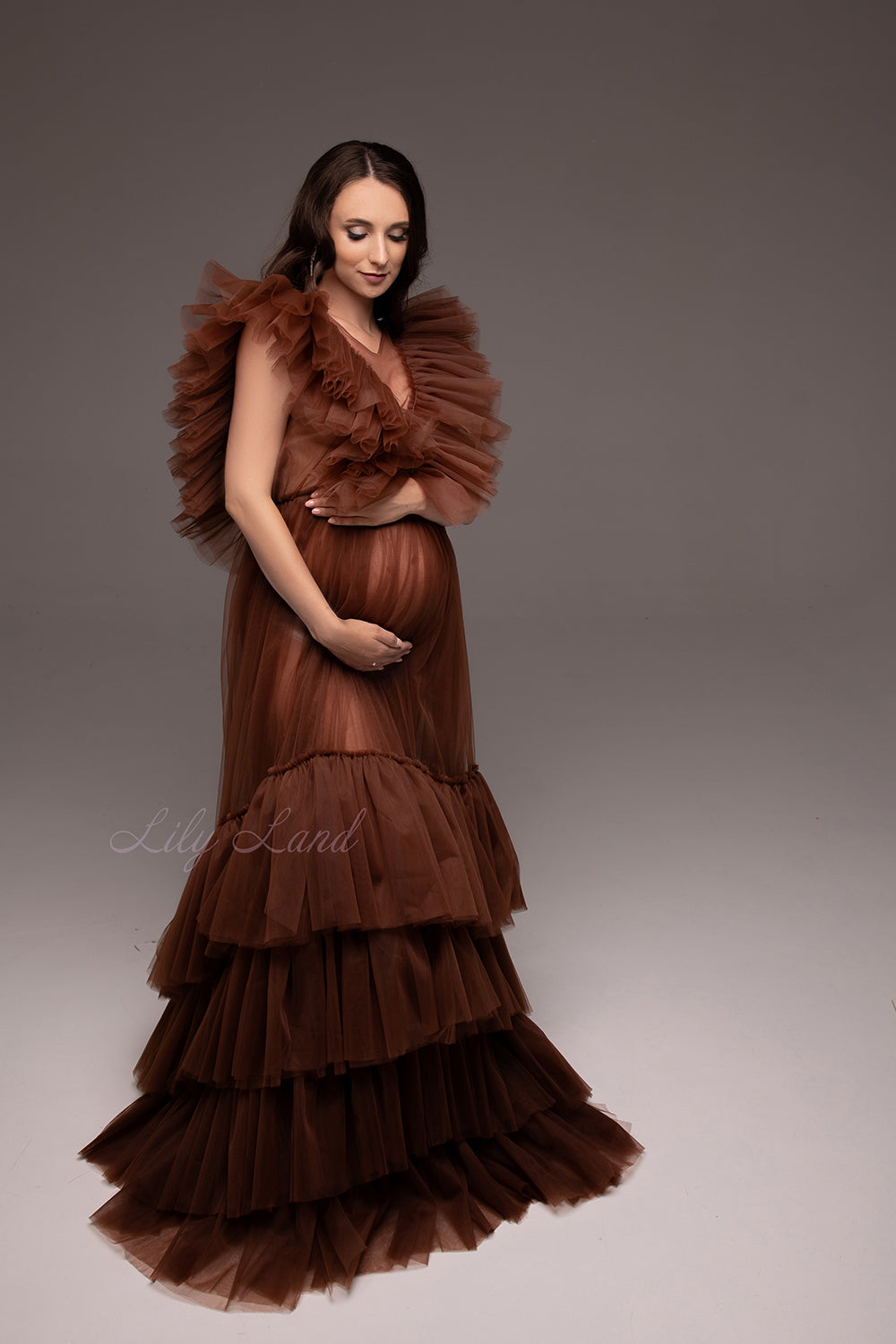 Pregnancy Photoshoot Gown, Brown Maternity Dress for Photoshoot