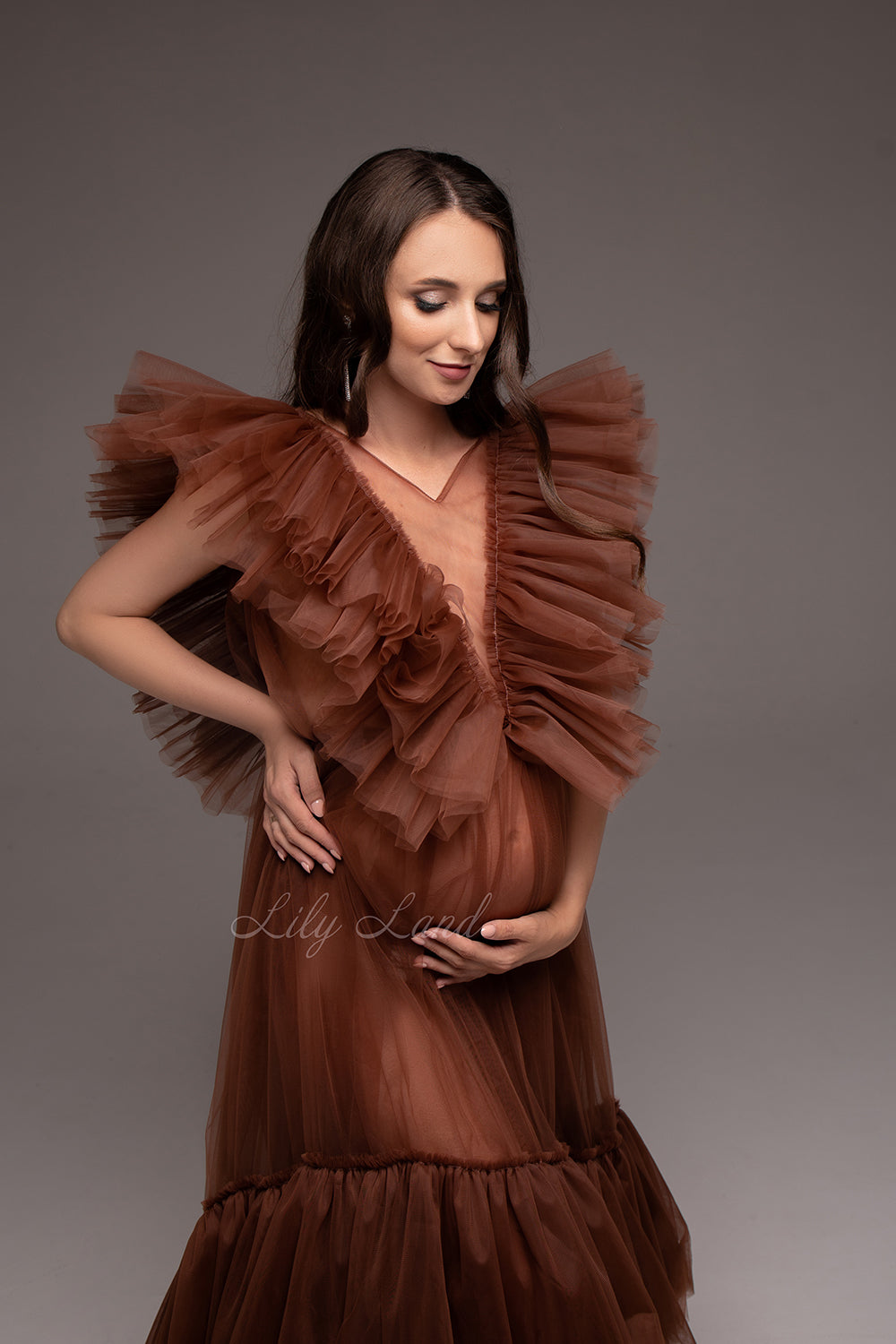 Pregnancy Photoshoot Gown, Brown Maternity Dress for Photoshoot