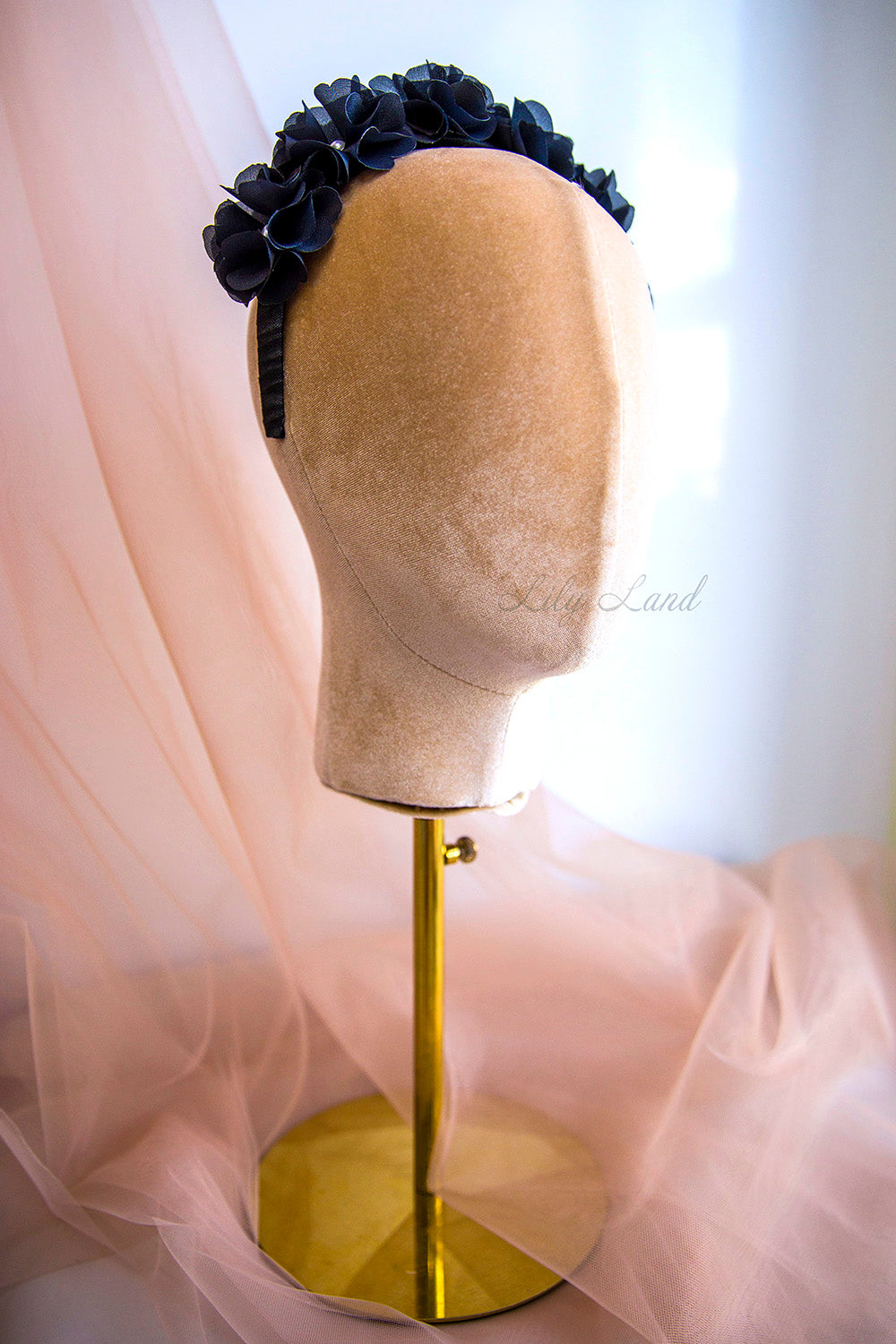 Girls Hair Accessories Headband in Black with Flowers and Beads