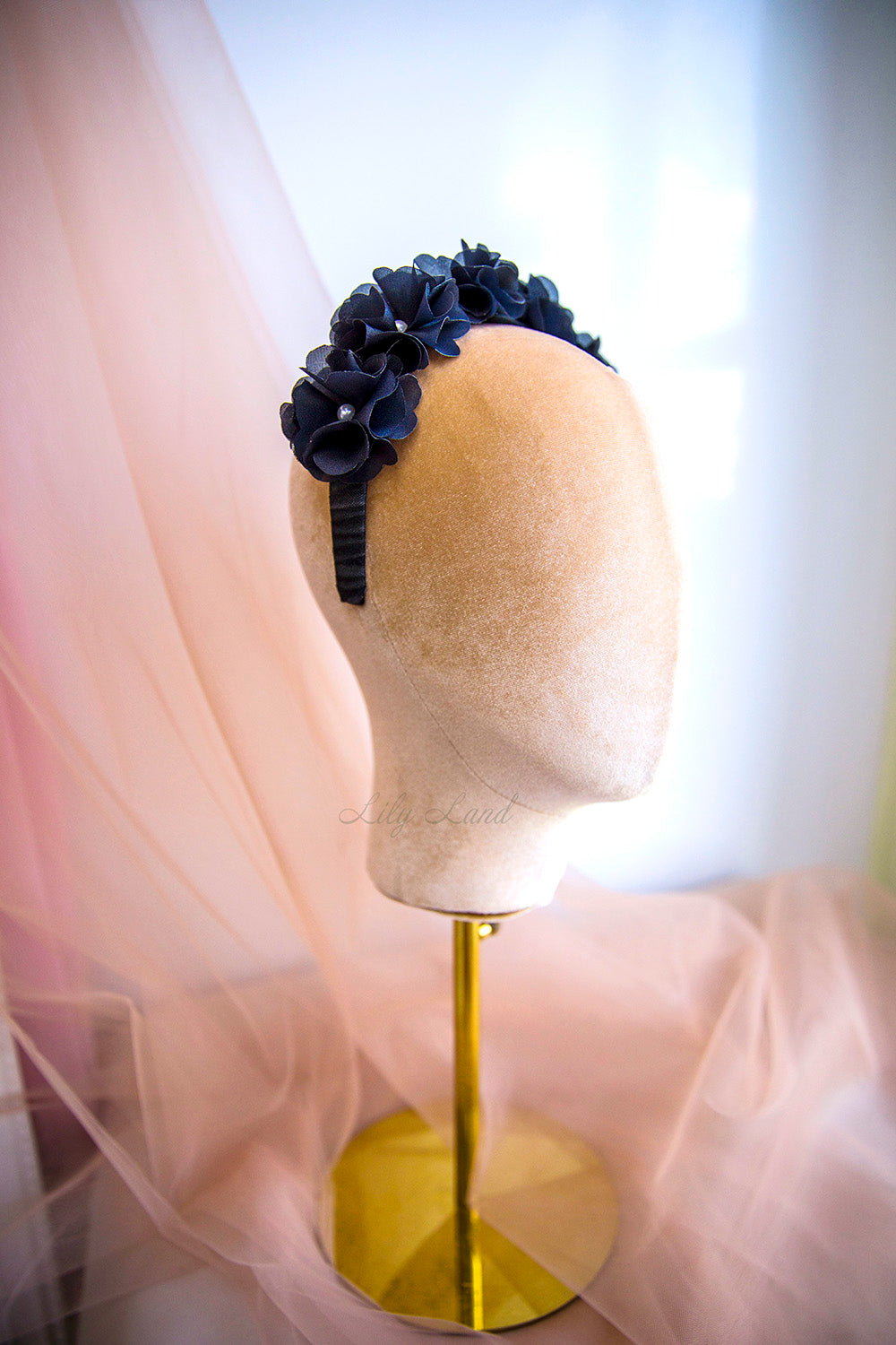 Girls Hair Accessories Headband in Black with Flowers and Beads