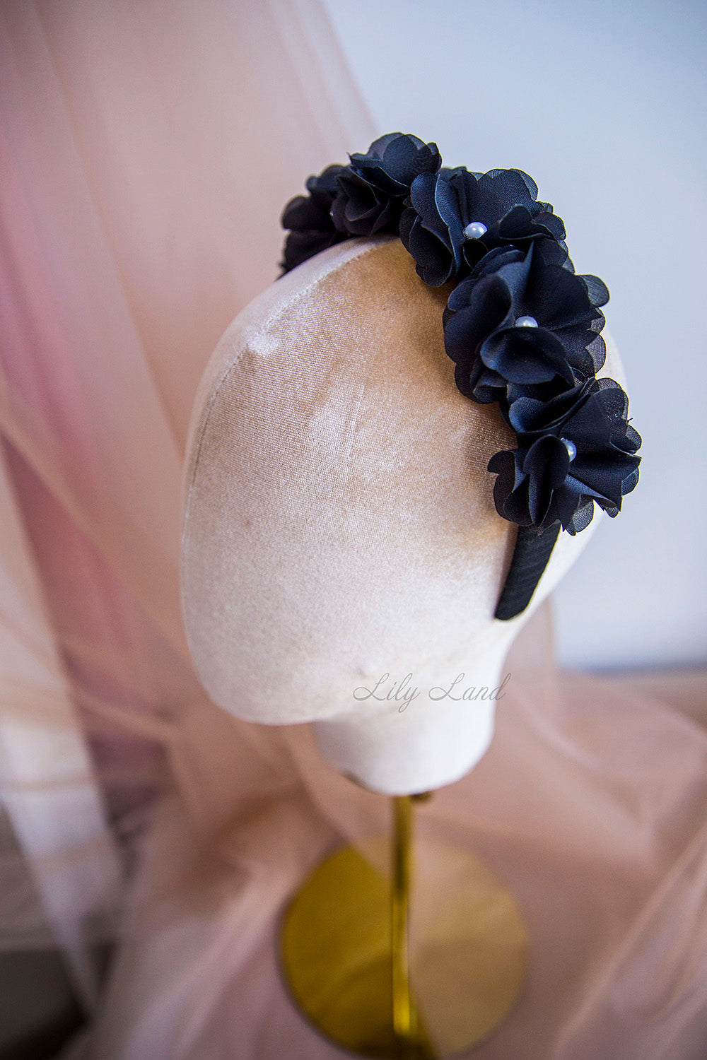 Girls Hair Accessories Headband in Black with Flowers and Beads