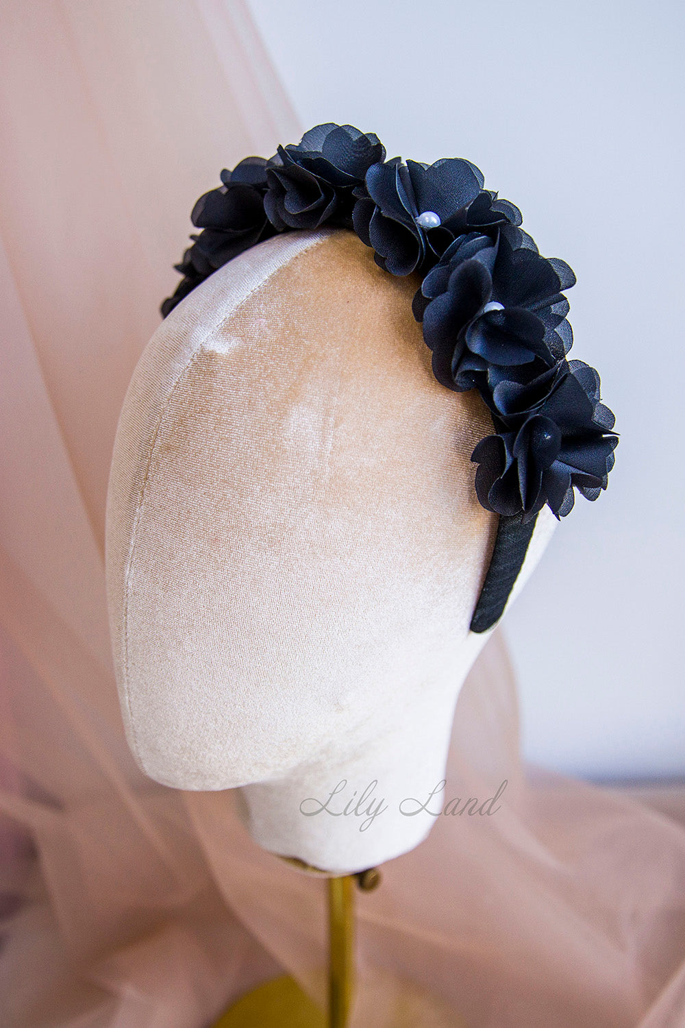 Girls Hair Accessories Headband in Black with Flowers and Beads