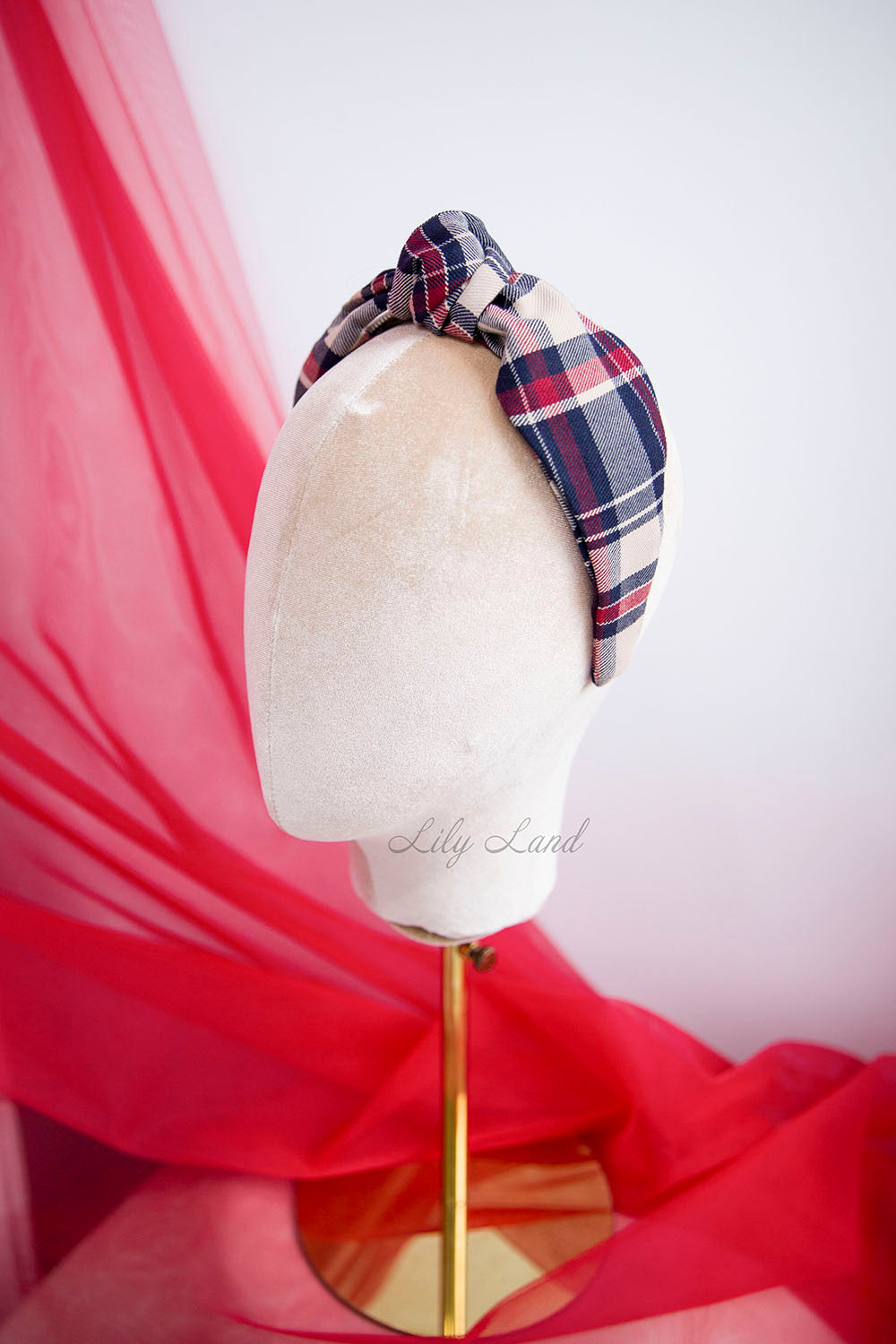 Tartan Plaid Knot Christmas Girl Headband in Red